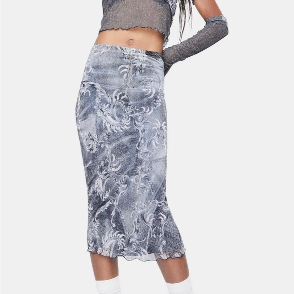 Badee grey mesh midi skirt with drawstring size small